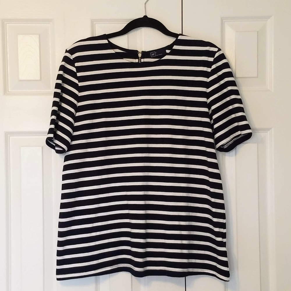 GAP Navy and White Stripe Top with Back Zip